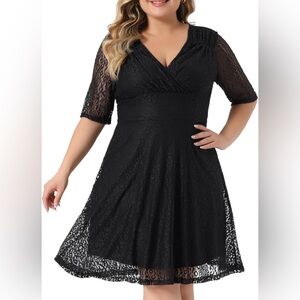 Dress for women Agnes Orinda Plus Size 2X  Lace , V-neck, Flared,, Midi Dresses